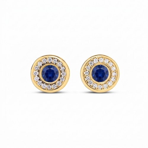 18k Yellow Gold Tiny Treasures Diamond And Blue Sapphire Stud Earrings