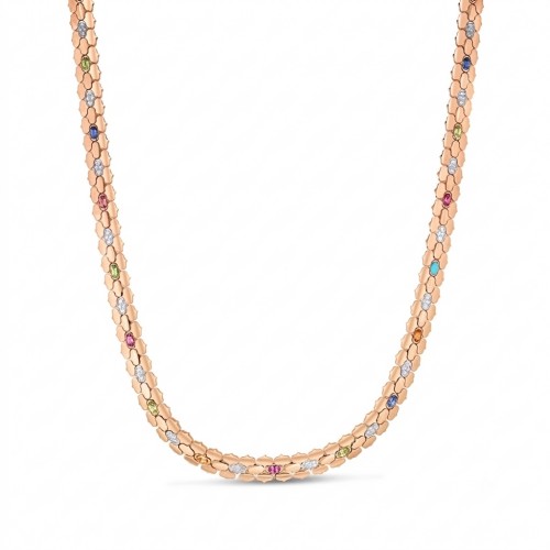 18k Rose/white Gold Cobra Diamond And Mixed Stones (blue Sapphire, Blue Topaz, Citrine, Peridot, Ruby, And Rubellite) Necklace