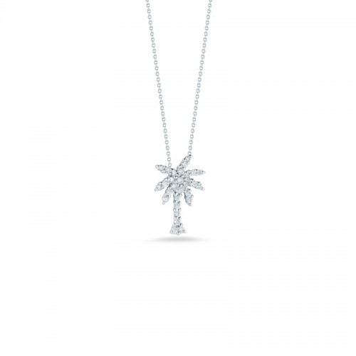 Small Palm Tree Pendant With Diamonds 18K White Gold
