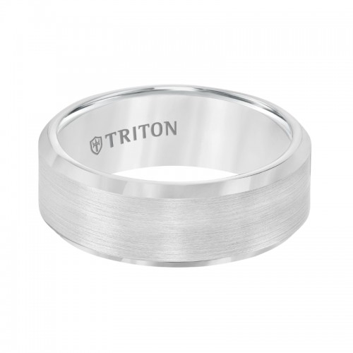 Bevel Edge White Tungsten Carbide Comfort Fit Band