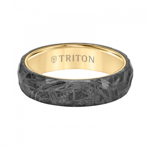 Hammered Meteorite Edge to Edge Gold Ring