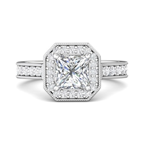 FlyerFit&reg; Platinum Micropave Halo Engagement Ring