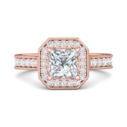 FlyerFit&reg; 18K Pink Gold Micropave Halo Engagement Ring