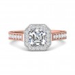 FlyerFit® 18K Pink Gold Shank And White Gold Top Micropave Halo Engagement Ring