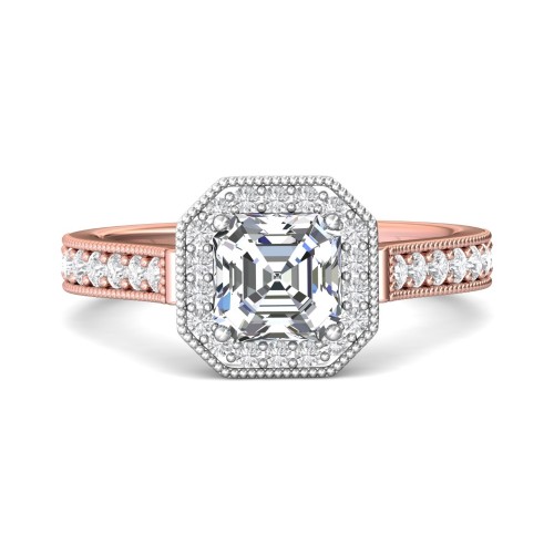 FlyerFit&reg; 14K Pink Gold Shank And White Gold Top Micropave Halo Engagement Ring