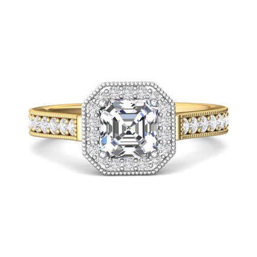 FlyerFit&reg; 14K Yellow and 14K White Gold Micropave Halo Engagement Ring