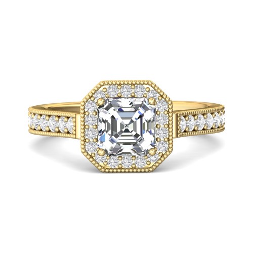 FlyerFit&reg; 18K Yellow Gold Micropave Halo Engagement Ring