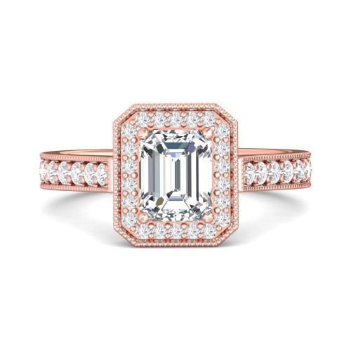 FlyerFit&reg; 14K Pink Gold Micropave Halo Engagement Ring