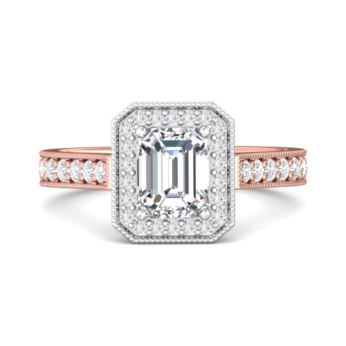 FlyerFit&reg; 14K Pink Gold Shank And White Gold Top Micropave Halo Engagement Ring