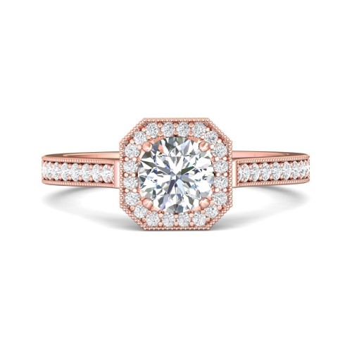 FlyerFit&reg; 18K Pink Gold Micropave Halo Engagement Ring