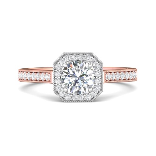 FlyerFit&reg; 18K Pink Gold Shank And White Gold Top Micropave Halo Engagement Ring