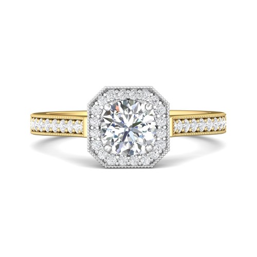 FlyerFit&reg; 18K Yellow Gold Shank And White Gold Top Micropave Halo Engagement Ring