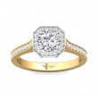 FlyerFit® 18K Yellow Gold Shank And White Gold Top Micropave Halo Engagement Ring