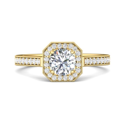 FlyerFit&reg; 18K Yellow Gold Micropave Halo Engagement Ring