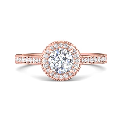 FlyerFit&reg; 18K Pink Gold Micropave Halo Engagement Ring