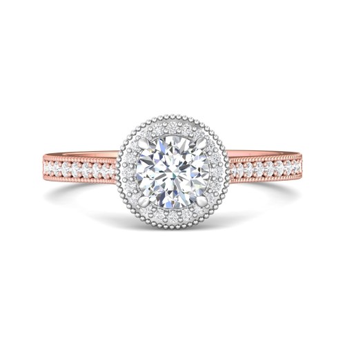 FlyerFit&reg; 14K Pink Gold Shank And White Gold Top Micropave Halo Engagement Ring