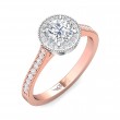 FlyerFit® 18K Pink Gold Shank And White Gold Top Micropave Halo Engagement Ring