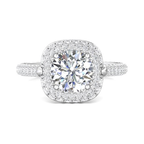 FlyerFit&reg; 18K White Gold Micropave Halo Engagement Ring