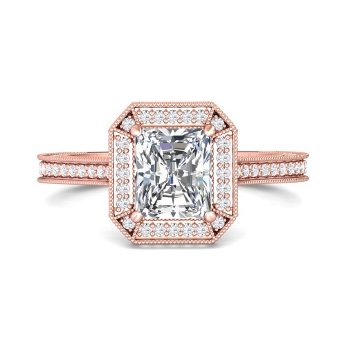 FlyerFit&reg; 18K Pink Gold Micropave Halo Engagement Ring