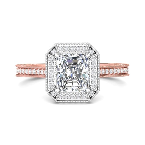 FlyerFit&reg; 14K Pink Gold Shank And White Gold Top Micropave Halo Engagement Ring