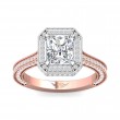 FlyerFit® 18K Pink Gold Shank And White Gold Top Micropave Halo Engagement Ring