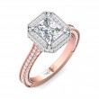 FlyerFit® 18K Pink Gold Shank And White Gold Top Micropave Halo Engagement Ring