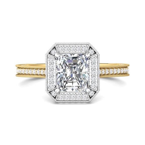 FlyerFit&reg; 18K Yellow Gold Shank And White Gold Top Micropave Halo Engagement Ring