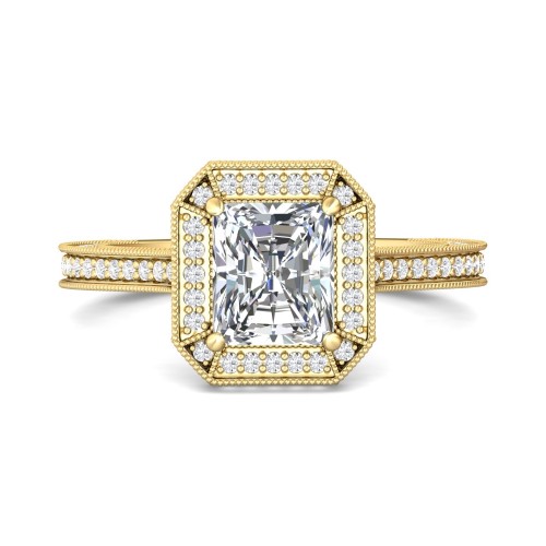 FlyerFit&reg; 14K Yellow Gold Micropave Halo Engagement Ring