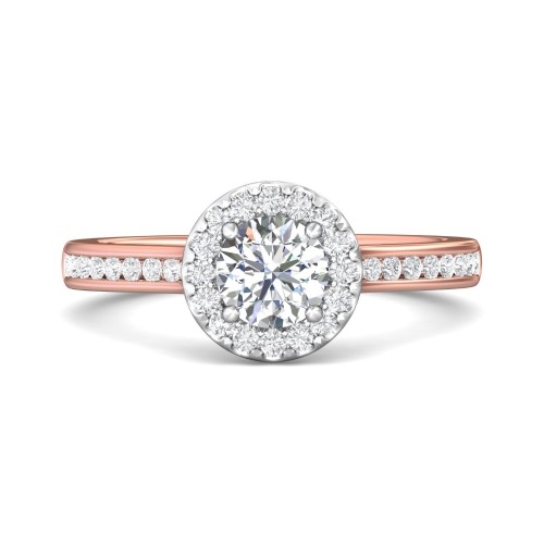 FlyerFit&reg; 18K Pink Gold Shank And White Gold Top Channel and Shared Prong Engagement Ring