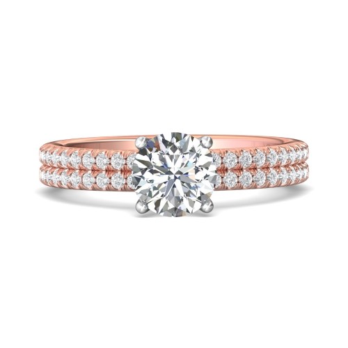 FlyerFit&reg; 14K Pink Gold Shank And White Gold Top Micropave Engagement Ring