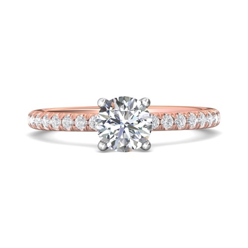 FlyerFit&reg; 14K Pink Gold Shank And White Gold Top Micropave Engagement Ring