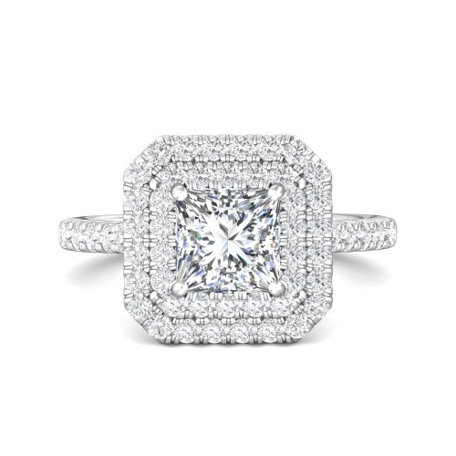 FlyerFit&reg; Platinum Micropave Halo Engagement Ring