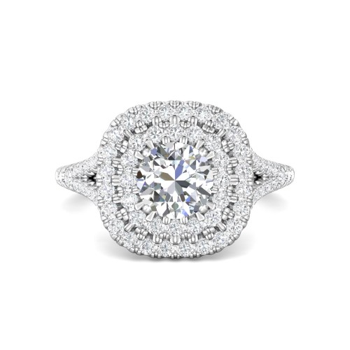 FlyerFit&reg; 18K White Gold Micropave Halo Engagement Ring