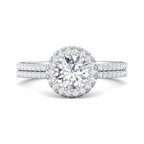 FlyerFit&reg; 18K White Gold Micropave Halo Engagement Ring