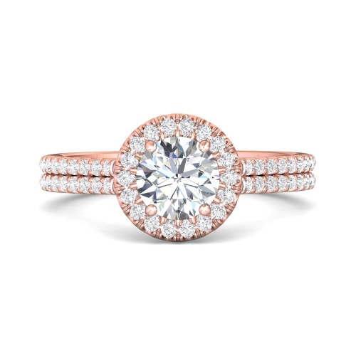 FlyerFit&reg; 14K Pink Gold Micropave Halo Engagement Ring