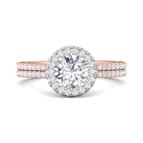 FlyerFit&reg; 18K Pink Gold Shank And White Gold Top Micropave Halo Engagement Ring