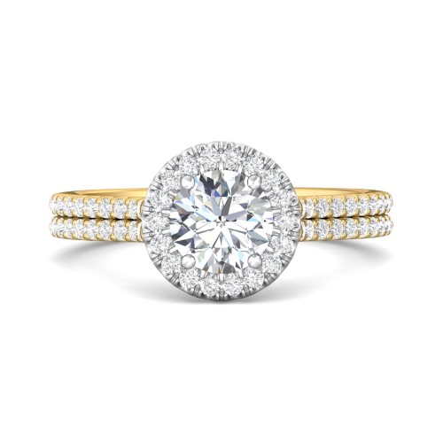 FlyerFit&reg; 14K Yellow and 14K White Gold Micropave Halo Engagement Ring