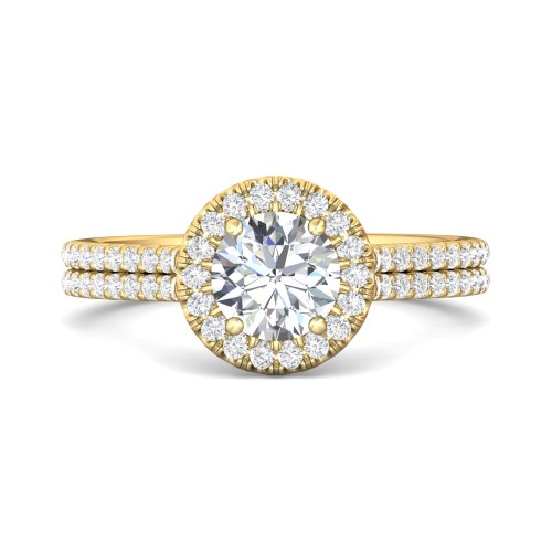 FlyerFit&reg; 14K Yellow Gold Micropave Halo Engagement Ring