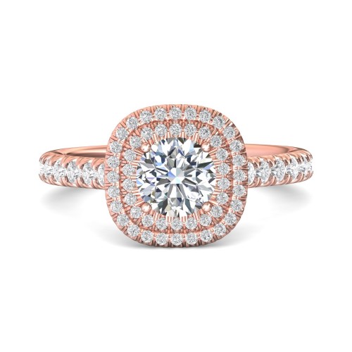 FlyerFit&reg; 14K Pink Gold Micropave Halo Engagement Ring