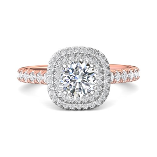 FlyerFit&reg; 14K Pink Gold Shank And White Gold Top Micropave Halo Engagement Ring