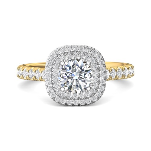 FlyerFit&reg; 14K Yellow and 14K White Gold Micropave Halo Engagement Ring
