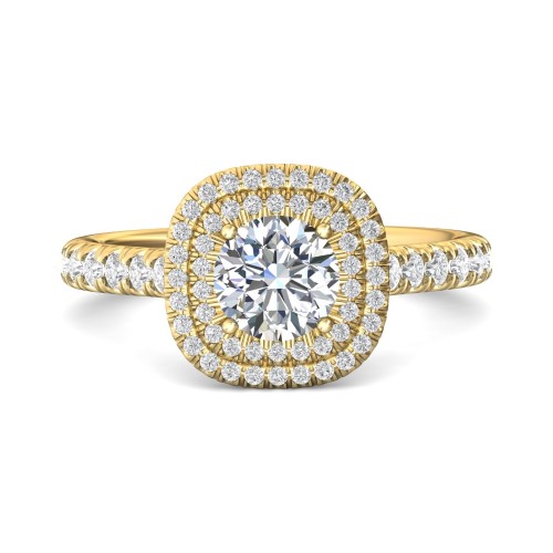 FlyerFit&reg; 18K Yellow Gold Micropave Halo Engagement Ring