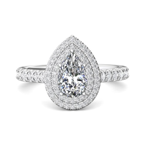FlyerFit&reg; 18K White Gold Micropave Halo Engagement Ring
