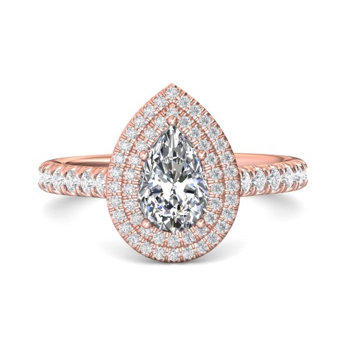FlyerFit&reg; 18K Pink Gold Micropave Halo Engagement Ring