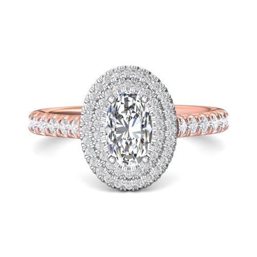 FlyerFit&reg; 18K Pink Gold Shank And White Gold Top Micropave Halo Engagement Ring
