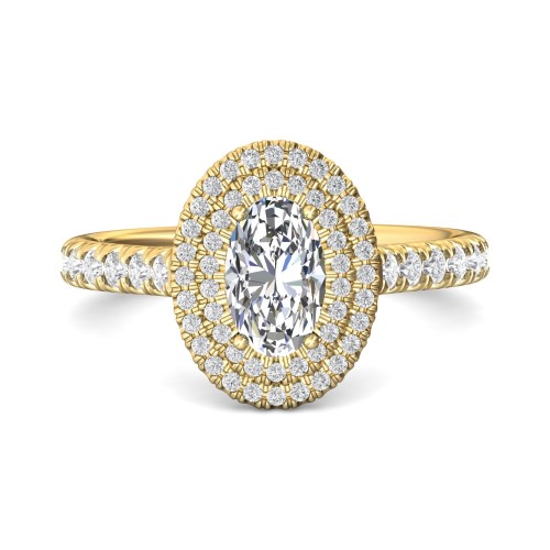 FlyerFit&reg; 18K Yellow Gold Micropave Halo Engagement Ring