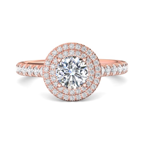 FlyerFit&reg; 18K Pink Gold Micropave Halo Engagement Ring