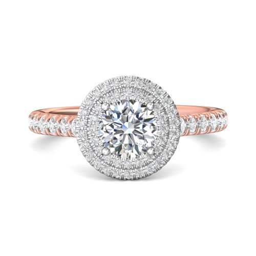 FlyerFit&reg; 18K Pink Gold Shank And White Gold Top Micropave Halo Engagement Ring