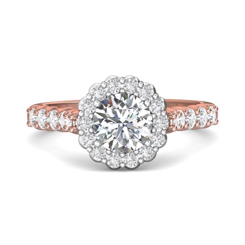 FlyerFit&reg; 18K Pink Gold Shank And White Gold Top Channel and Shared Prong Engagement Ring