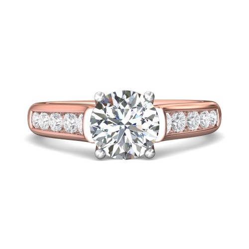 FlyerFit&reg; 18K Pink Gold Shank And White Gold Top Channel and Shared Prong Engagement Ring
